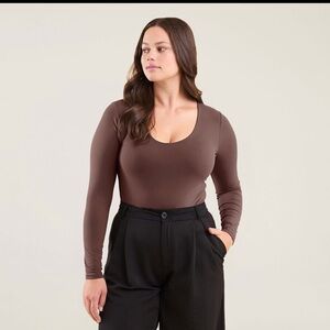 Nuuds long sleeve scoop neck bodysuit mocha
